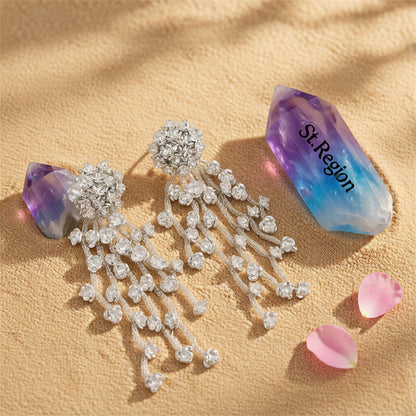 White Acrylic & Silver-Plated Flower Tassel Drop Earrings