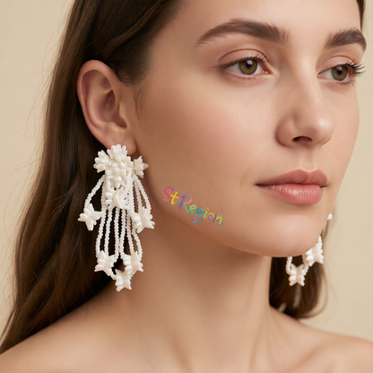 White Howlite & Acrylic Flower Cluster Drop Earrings