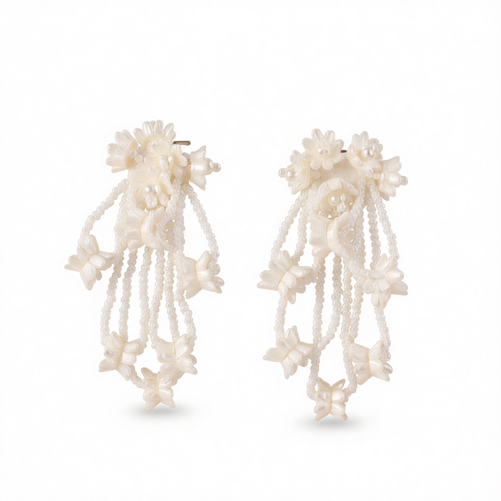 White Howlite & Acrylic Flower Cluster Drop Earrings