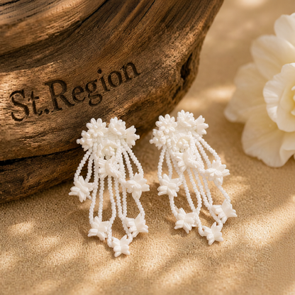 White Howlite & Acrylic Flower Cluster Drop Earrings