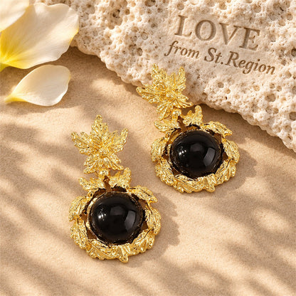 Black and 18K Gold-Plated Botanical Drop Earrings, gold drop earrings for women, everyday style, lifestyle look