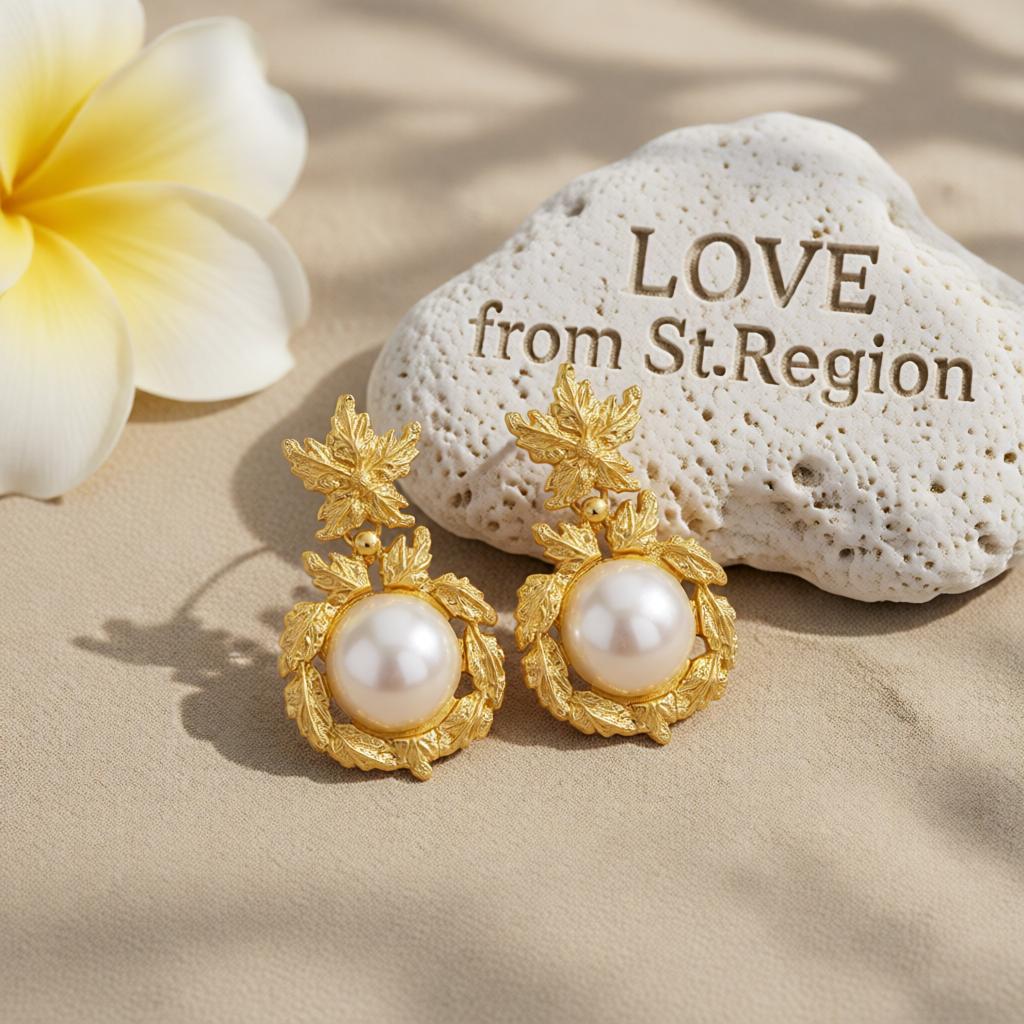 Pearl and 18K Gold-Plated Botanical Drop Earrings, gold drop earrings for women, vintage-inspired design, lifestyle look