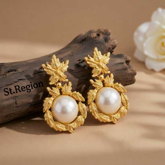 Pearl & 18K Gold-Plated Botanical Drop Earrings