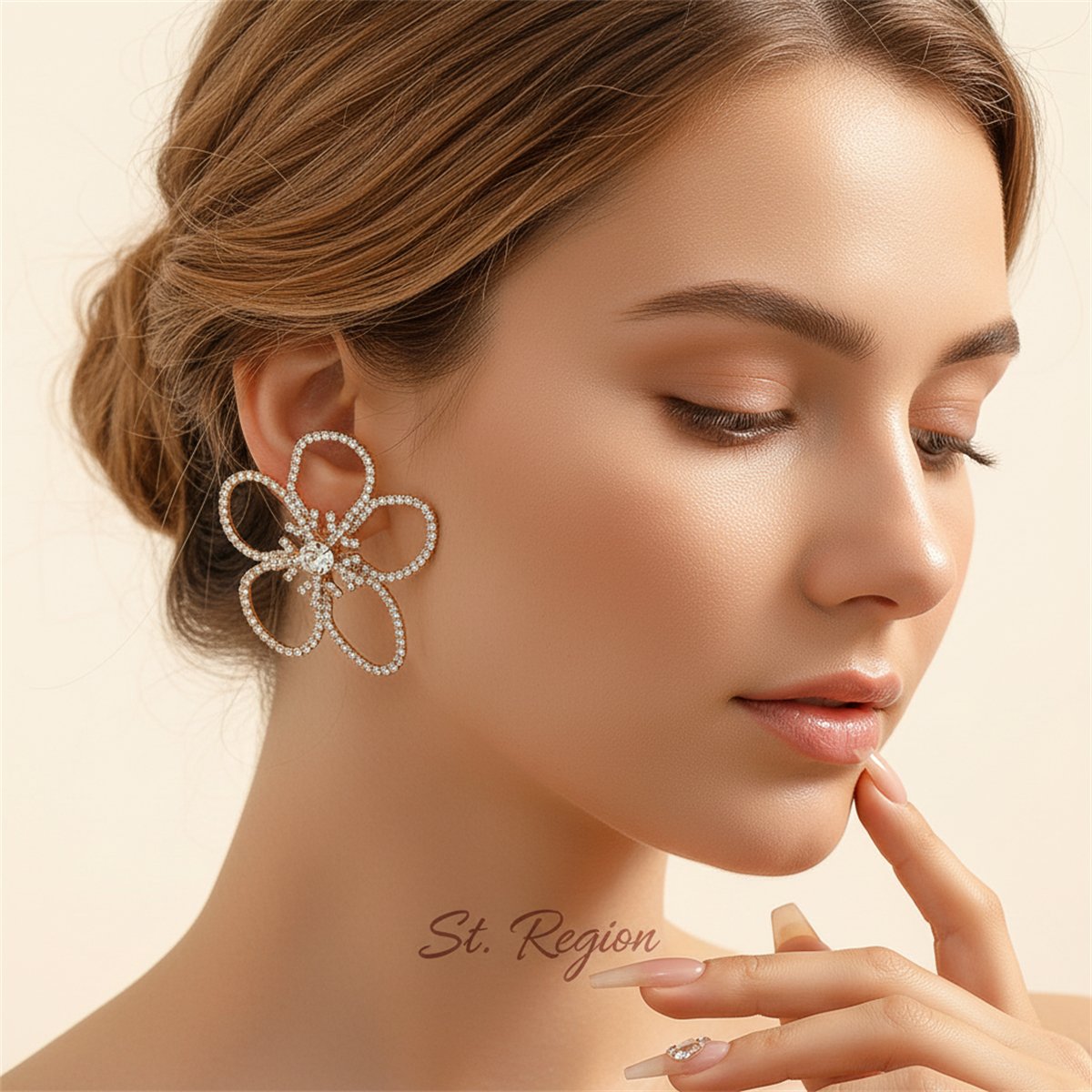 Crystal and Cubic Zirconia 18K Gold-Plated Open Flower Stud Earrings, gold stud earrings for women, styled look