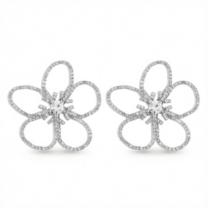 Crystal & Cubic Zirconia Open Flower Stud Earrings
