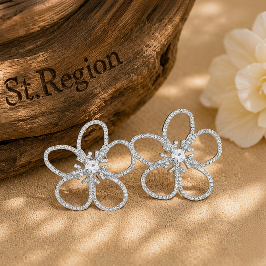 Crystal & Cubic Zirconia Open Flower Stud Earrings