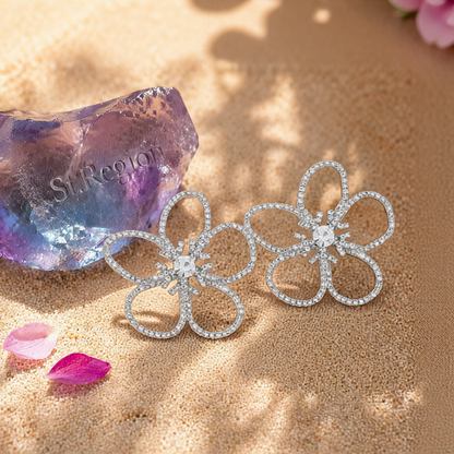 Crystal & Cubic Zirconia Open Flower Stud Earrings