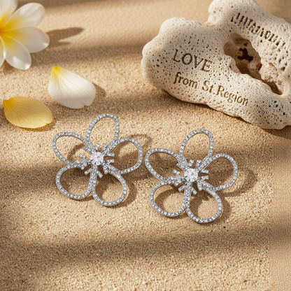 Crystal & Cubic Zirconia Open Flower Stud Earrings