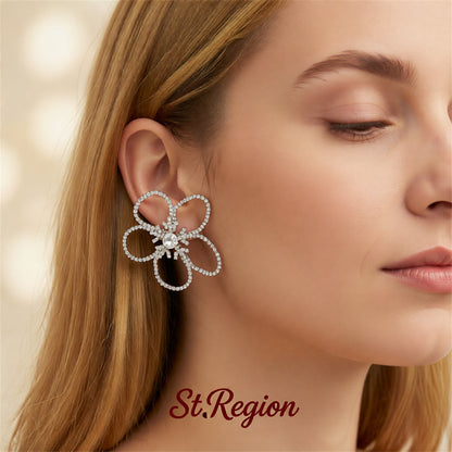 Crystal & Cubic Zirconia Open Flower Stud Earrings
