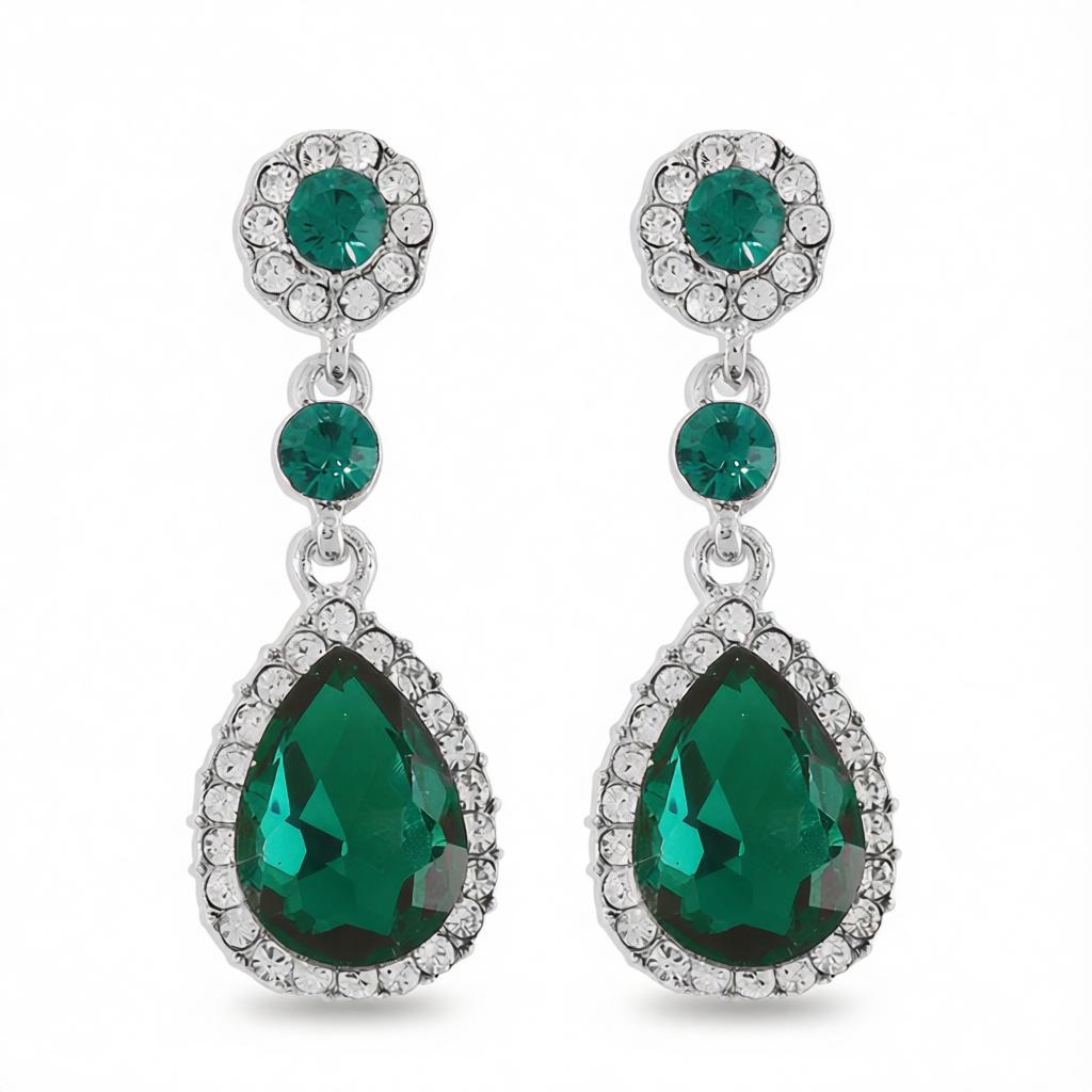 Green Crystal and Cubic Zirconia Drop Earring, drop earrings for women, botanical inspired, side view