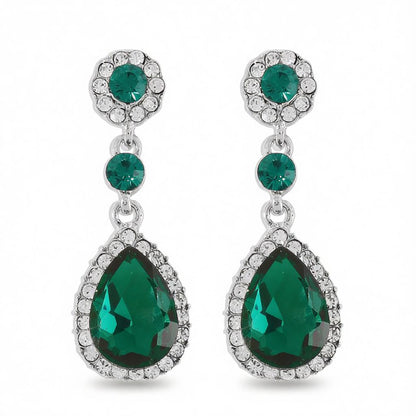 Green Crystal and Cubic Zirconia Drop Earring, drop earrings for women, botanical inspired, side view