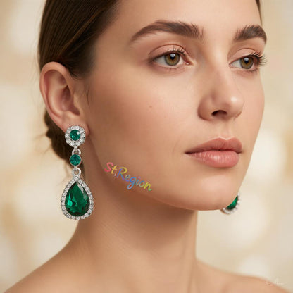 Green Crystal and Cubic Zirconia Drop Earring, drop earrings for women, botanical inspired, styled look