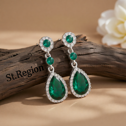 Green Crystal & Cubic Zirconia Drop Earring