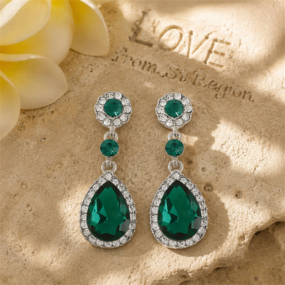 Green Crystal & Cubic Zirconia Drop Earring