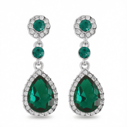 Green Crystal & Cubic Zirconia Drop Earring