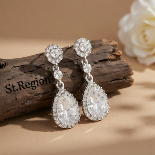 White Crystal & Cubic Zirconia Pear-Cut Drop Earrings