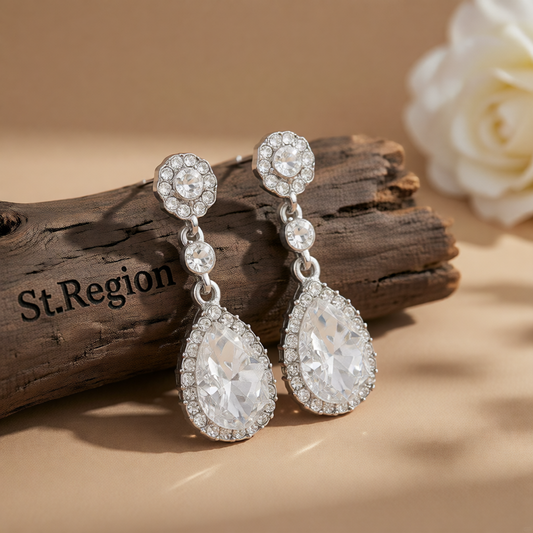 White Crystal & Cubic Zirconia Pear-Cut Drop Earrings