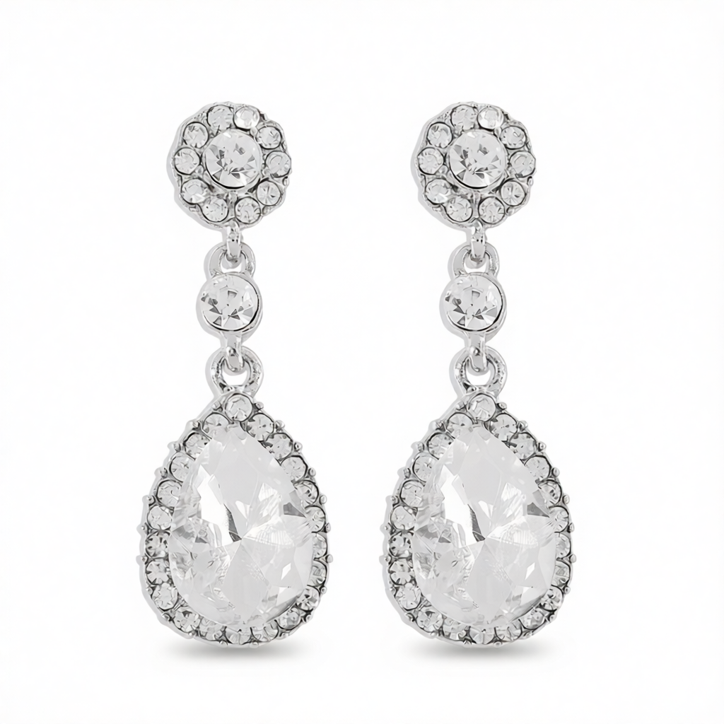 White Crystal & Cubic Zirconia Pear-Cut Drop Earrings