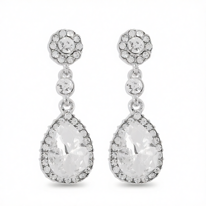 White Crystal & Cubic Zirconia Pear-Cut Drop Earrings
