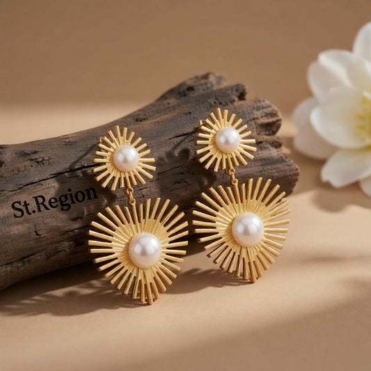Pearl & 18K Gold-Plated Spike Heart Drop Earrings