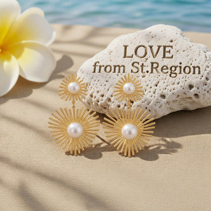 Pearl and 18K Gold-Plated Spike Heart Drop Earrings, gold drop earrings for women, elegant gift for her, lifestyle look