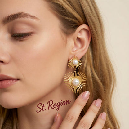Pearl and 18K Gold-Plated Spike Heart Drop Earrings, gold drop earrings for women, elegant gift for her, styled look