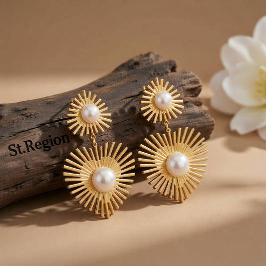 Pearl & 18K Gold-Plated Spike Heart Drop Earrings
