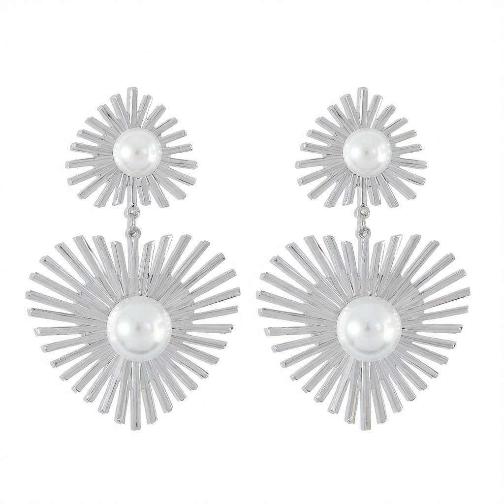 Pearl & Silver-Plated Spike Heart Drop Earrings