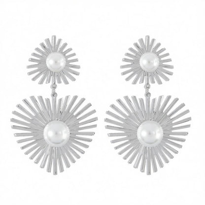 Pearl & Silver-Plated Spike Heart Drop Earrings
