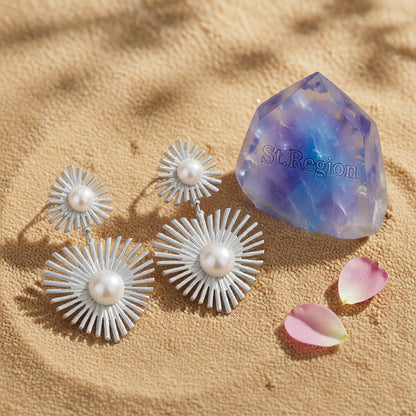 Pearl & Silver-Plated Spike Heart Drop Earrings