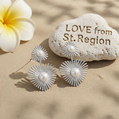 Pearl & Silver-Plated Spike Heart Drop Earrings