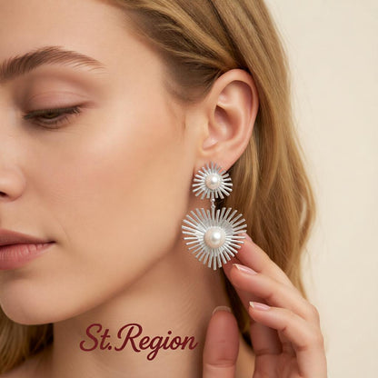 Pearl & Silver-Plated Spike Heart Drop Earrings