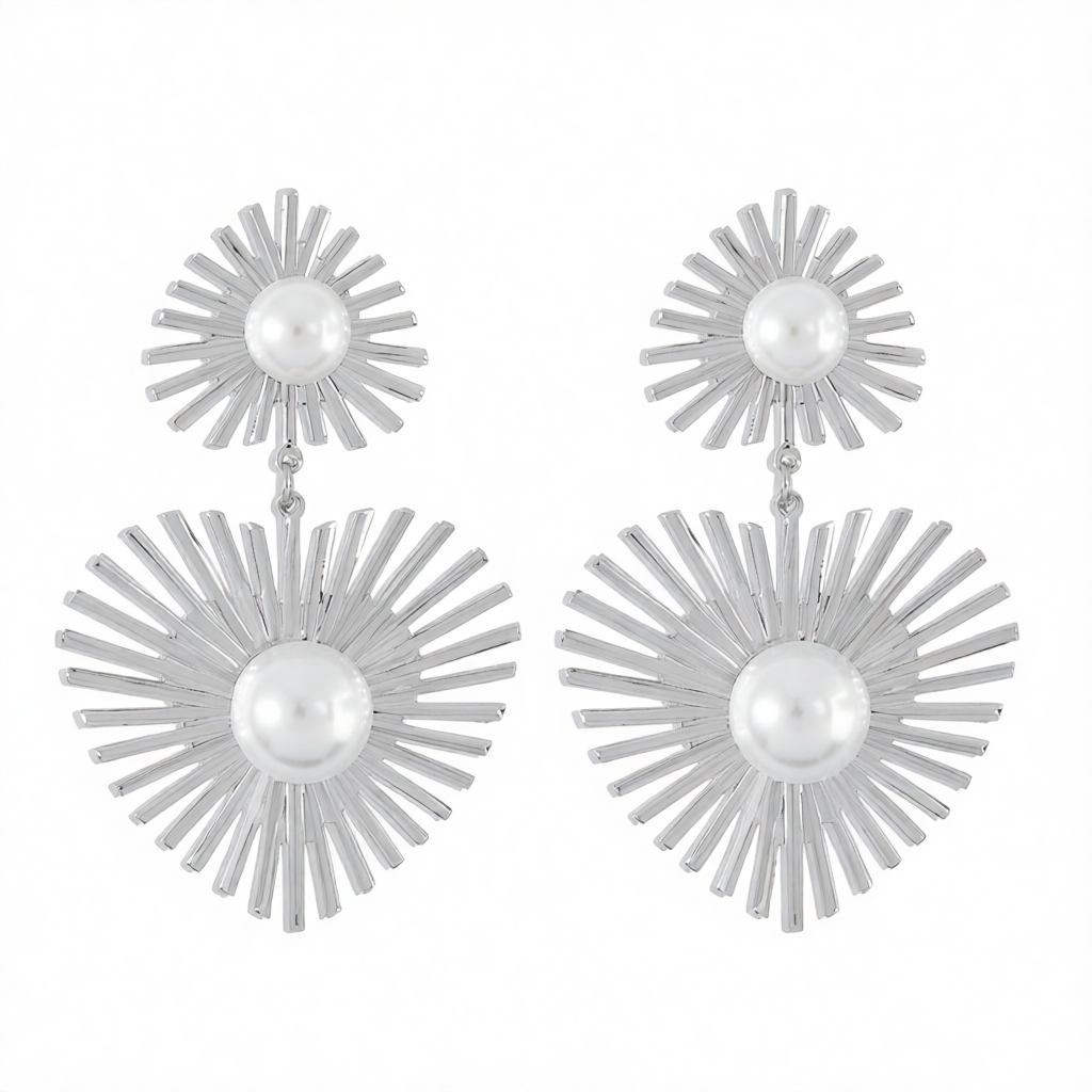 Pearl & Silver-Plated Spike Heart Drop Earrings