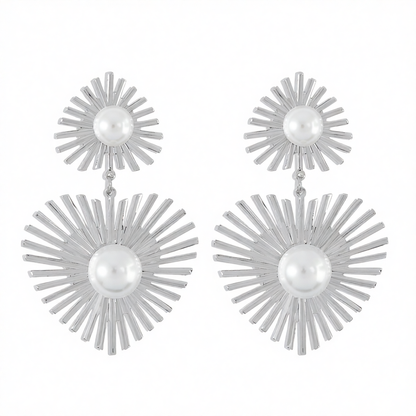 Pearl & Silver-Plated Spike Heart Drop Earrings