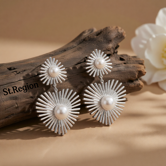 Pearl & Silver-Plated Spike Heart Drop Earrings