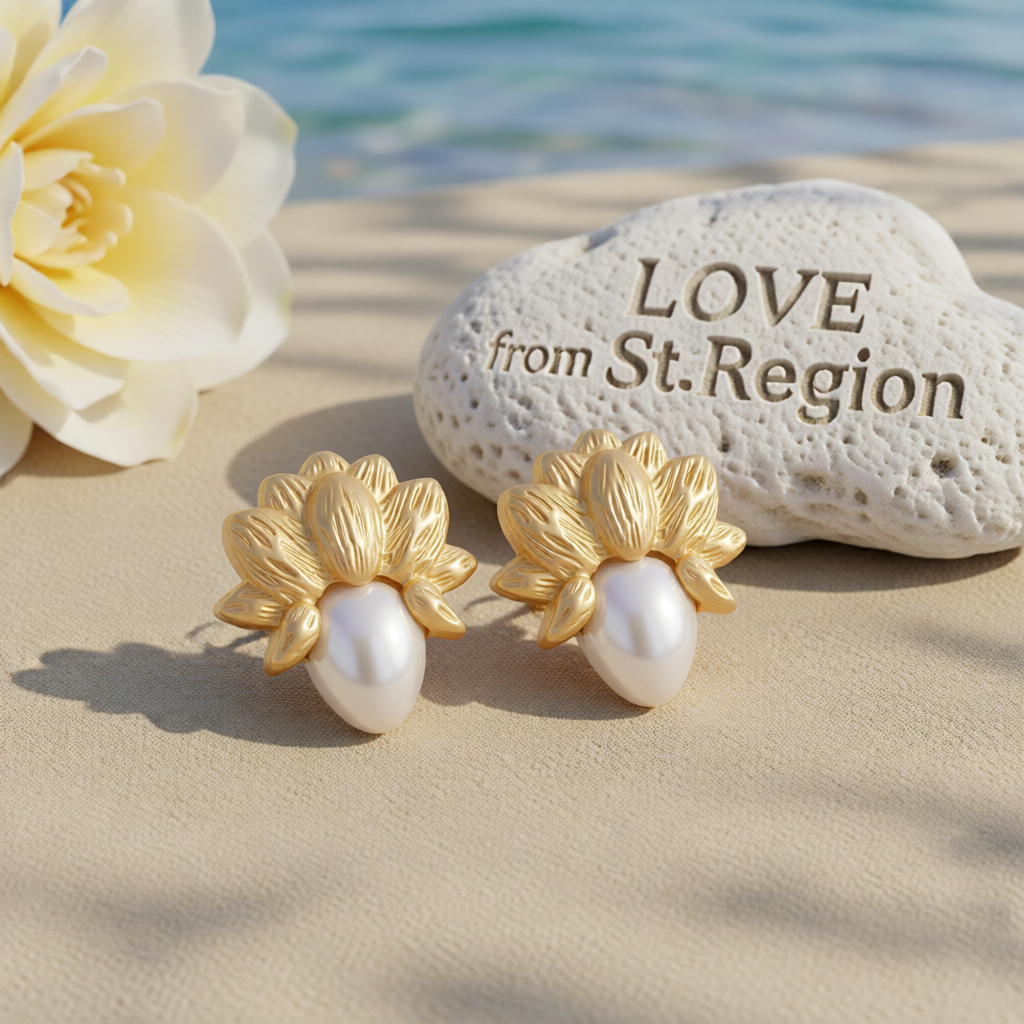 Pearl & 18K Gold-Plated Botanical Stud Earring
