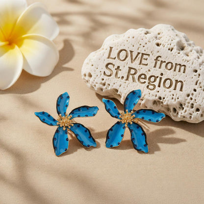 Blue Enamel and 18K Gold-Plated Spot Flower Stud Earrings, cubic zirconia stud earrings for women, lifestyle look