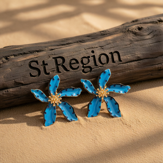 Blue Enamel & 18K Gold-Plated Spot Flower Stud Earrings