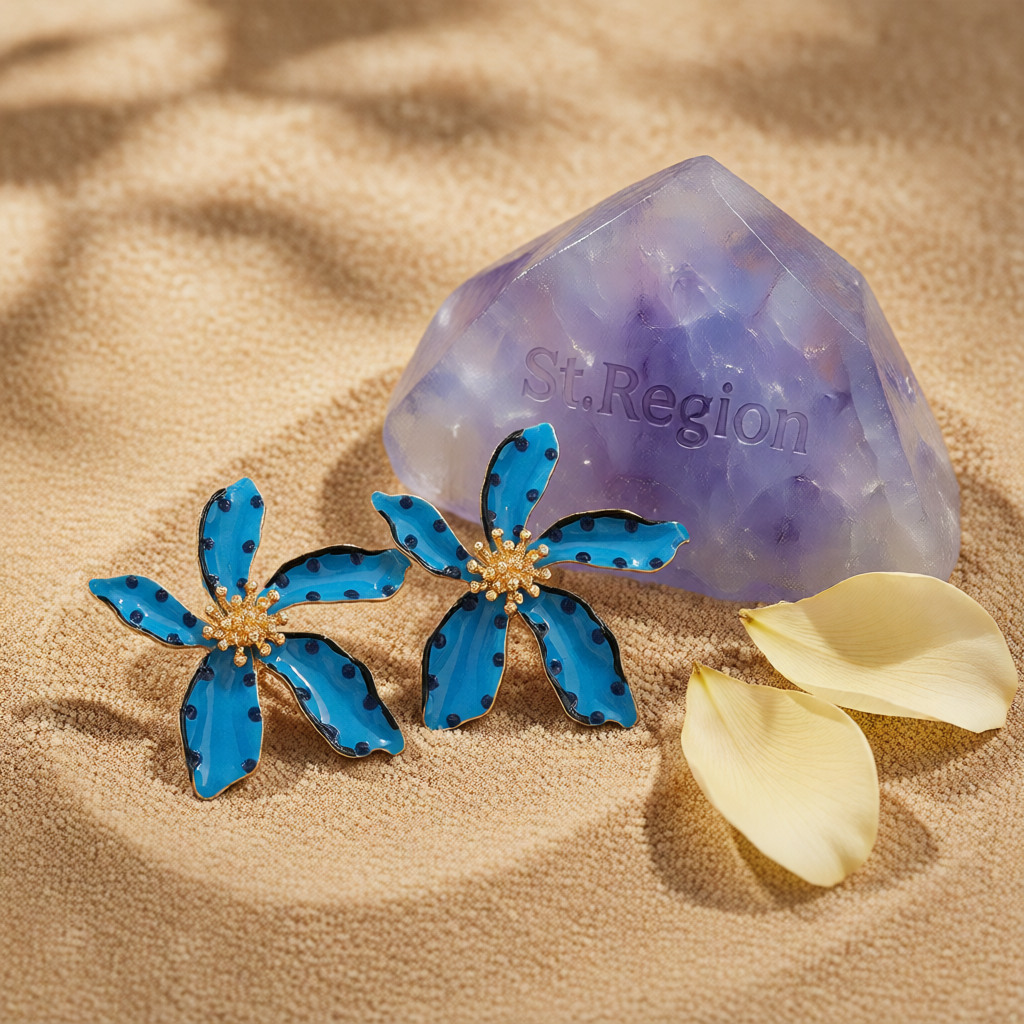 Blue Enamel & 18K Gold-Plated Spot Flower Stud Earrings