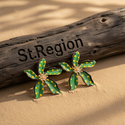 Green Enamel & 18K Gold-Plated Spot Flower Stud Earrings