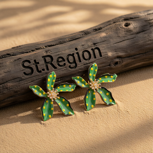 Green Enamel & 18K Gold-Plated Spot Flower Stud Earrings
