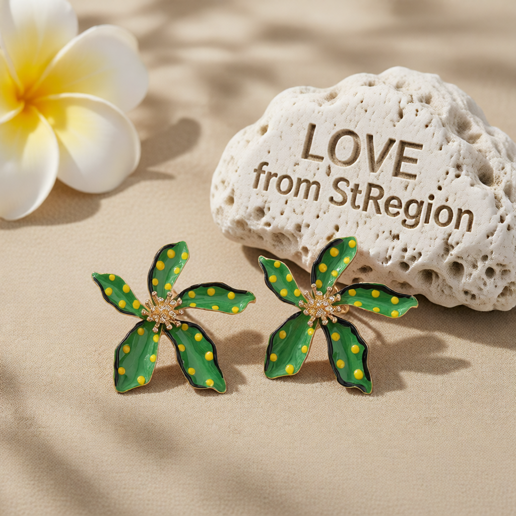 Green Enamel & 18K Gold-Plated Spot Flower Stud Earrings