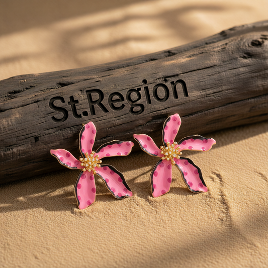 Pink Enamel & 18K Gold-Plated Spot Flower Stud Earrings