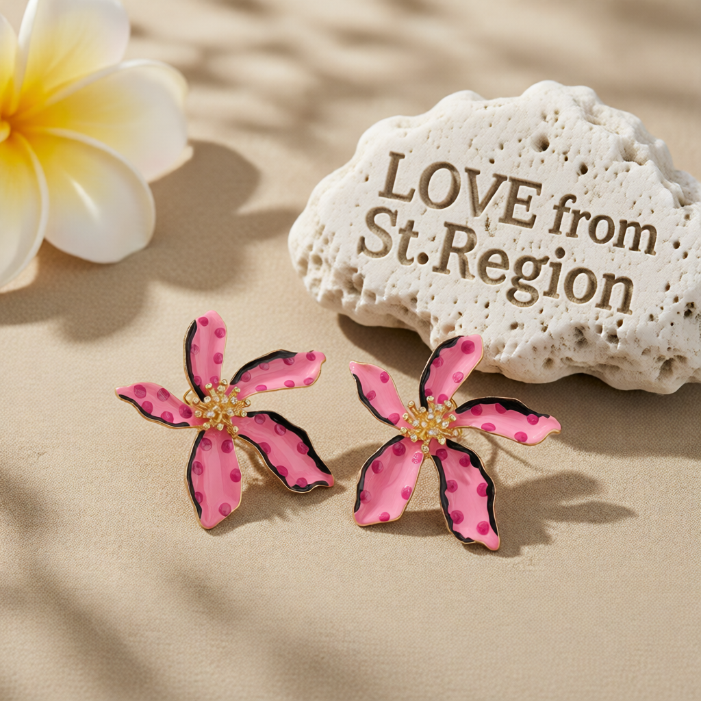 Pink Enamel & 18K Gold-Plated Spot Flower Stud Earrings