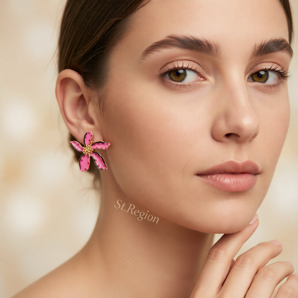 Pink Enamel & 18K Gold-Plated Spot Flower Stud Earrings