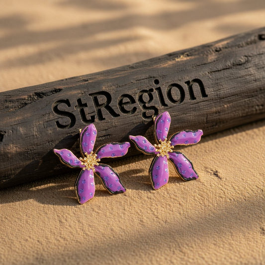 Purple Enamel & 18K Gold-Plated Spot Flower Stud Earrings