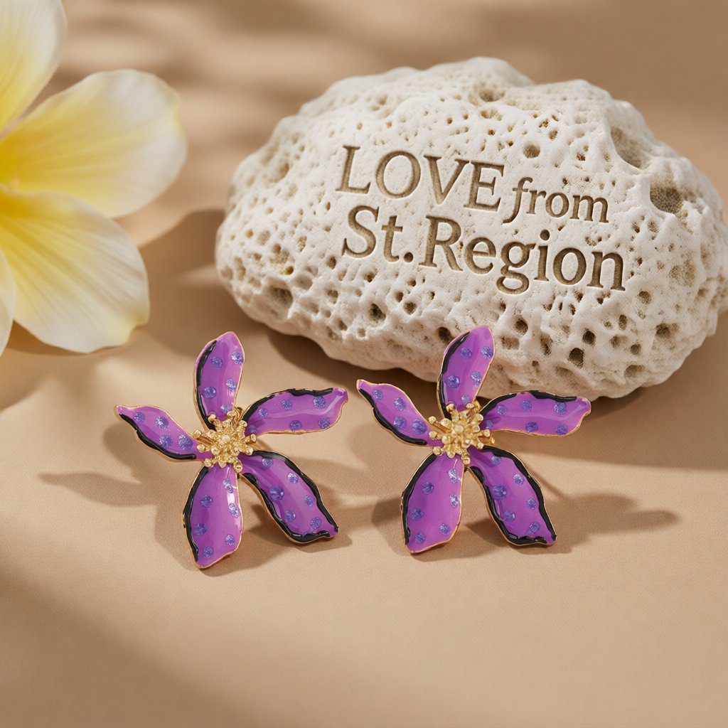 Purple Enamel & 18K Gold-Plated Spot Flower Stud Earrings