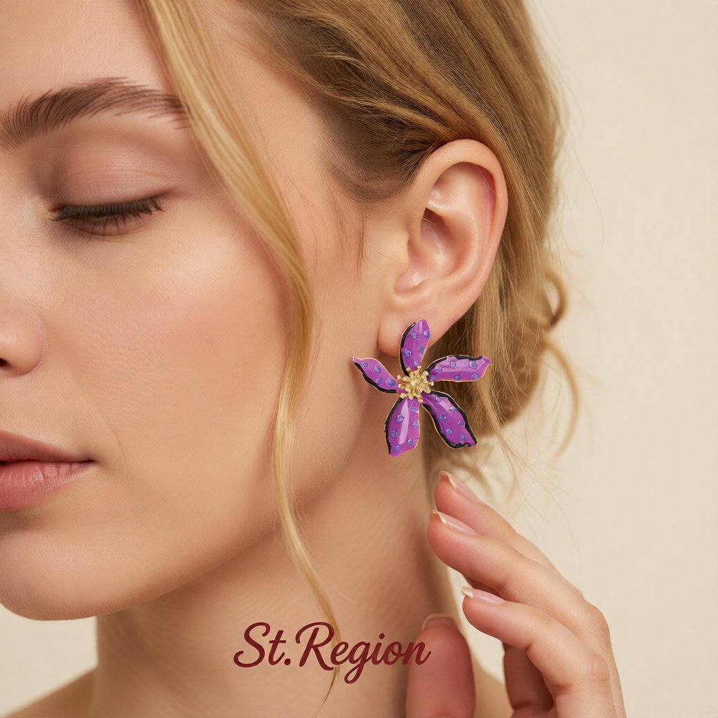 Purple Enamel & 18K Gold-Plated Spot Flower Stud Earrings