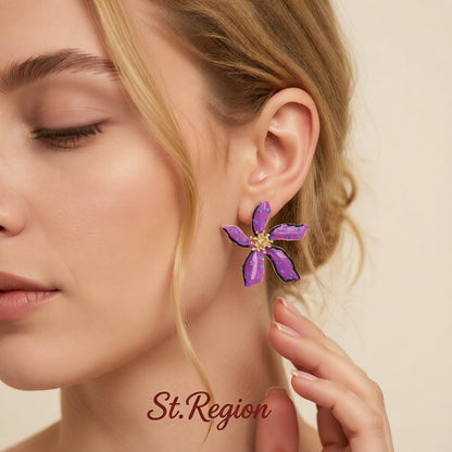 Purple Enamel & 18K Gold-Plated Spot Flower Stud Earrings