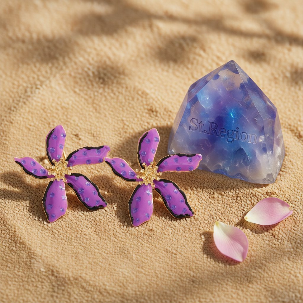 Purple Enamel & 18K Gold-Plated Spot Flower Stud Earrings